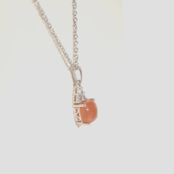 Peach Moonstone Pendant Necklace Stainless Steel Chain - Picture 5 of 8